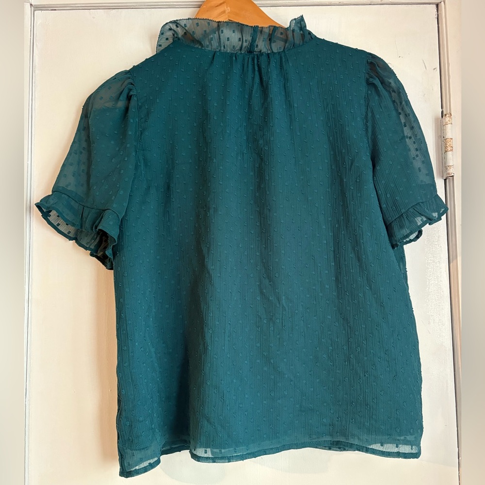 LOFT Teal Ruffle Blouse size small - Picture 6 of 7